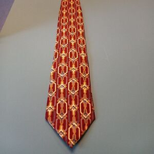 x'Andrini Red Silk Gold, Blue White Angular design tie